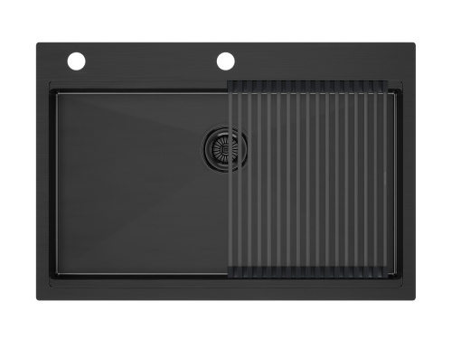 Кухонная мойка Paulmark PM707551-GM+R405-GM 75х50 цвет вороненая сталь